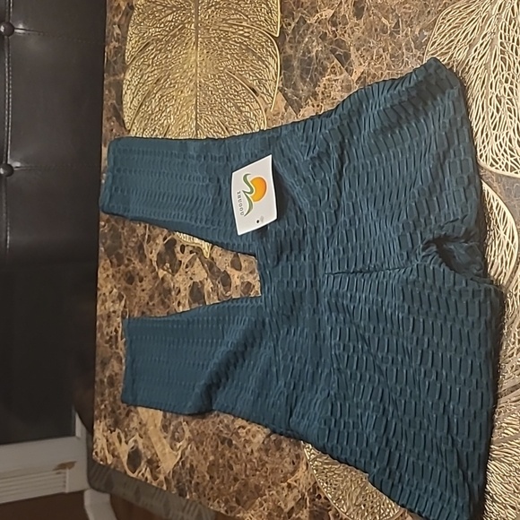 green Honeycomb-Texture High-Waist Pocket Leggings scrunch back nwt - Picture 3 of 5